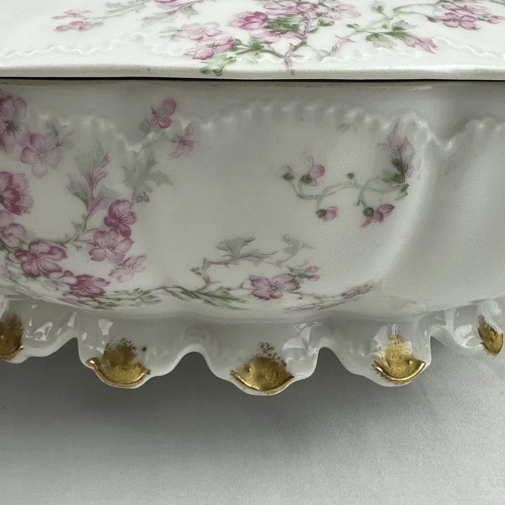 Antique Haviland Limoges Covered Tureen Schleiger 19 Blank 1 Pink Floral Gilt